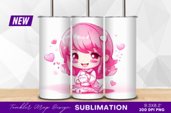 Cute Pink Anime Girl Holding Heart Tumbler Png Product Image 1