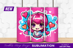 Kawaii Anime Girl With Hearts Tumbler Png Product Image 1