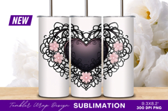 Black Lace Heart With Pink Flowers Tumbler Png Product Image 1