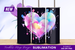 Watercolor Hearts On Black Tumbler Png Image Product Image 1