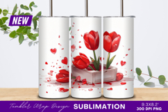 Red Tulips Hearts In A White Pot Tumbler Png Product Image 1