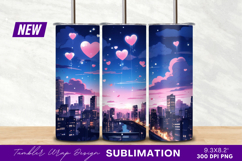 Heart Balloons Over Cityscape Tumbler Png Design Product Image 1