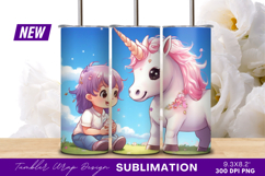 Girl With Unicorn Holding A Cupcake Tumbler Png Product Image 1
