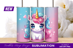 Cute Cartoon Unicorn With Big Blue Eyes Tumbler Png Product Image 1