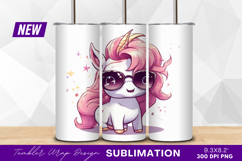 Cool Cartoon Unicorn With Sunglasses Tumbler Png Product Image 1
