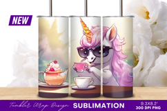 Cartoon Unicorn Having Tea With Tumbler Png Product Image 1