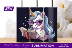 Cartoon Unicorn Reading A Book Tumbler Png Product Image 1