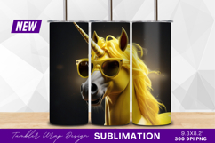 Stylish yellow unicorn wearing sunglasses tumbler png Product Image 1