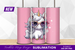 Cool unicorn with sunglasses pink background tumbler png Product Image 1