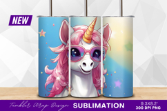 Cartoon unicorn with sunglasses tumbler png Product Image 1
