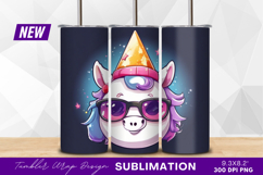 Cartoon unicorn wearing party hat and glasses Tumbler Png Product Image 1