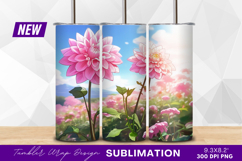 Pink dahlia flowers field spring background tumbler png Product Image 1