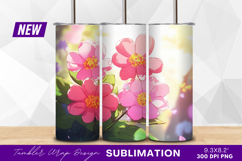 Pink flowers with green leaves tumbler png Product Image 1