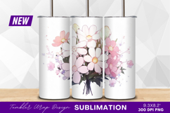 Floral bouquet illustration white pink flowers tumbler png Product Image 1