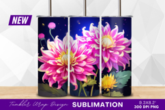 Pink dahlia and yellow chrysanthemum tumbler png Product Image 1