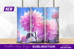 Pink dahlia flowers digital art sky background tumbler Product Image 1