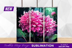 Pink dahlias in forest artistic style tumbler png Product Image 1