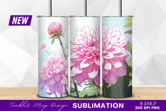 Elegant pink dahlia floral illustration for tumbler png Product Image 1