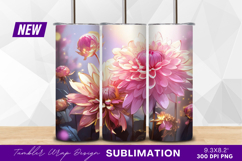 Pink dahlia flowers in a dreamy garden Tumbler Png Product Image 1