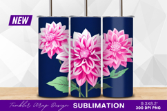 Three pink dahlia flowers against dark backdrop Tumbler Png Product Image 1