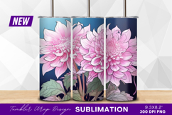 Pink dahlia flowers illustration tumbler png Product Image 1