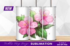 Pink hibiscus flowers with green leaves artwork tumbler png Product Image 1