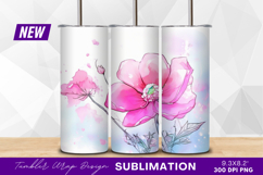 Pink flower watercolor art tumbler png Product Image 1