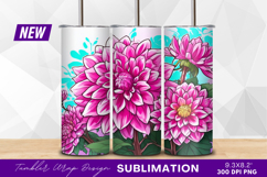 Pink dahlia flowers illustration tumbler png Product Image 1