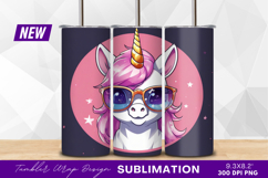 Cartoon unicorn with glasses tumbler png Product Image 1