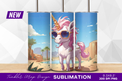 Cool cartoon unicorn in desert landscape tumbler png Product Image 1
