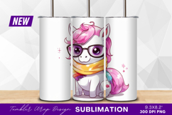 Cute cartoon unicorn with glasses and scarf tumbler png Product Image 1