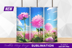 Anime pink dahlias under a sunny sky tumbler png design Product Image 1