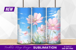 Pink cosmos flowers against a blue sky tumbler png Product Image 1