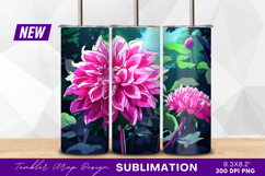 Pink dahlia flowers cartoon style tumbler png Product Image 1