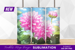 Pink dahlia flowers with blue sky scene tumbler png Product Image 1