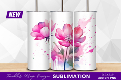 Pink watercolor flowers delicate floral design tumbler png Product Image 1