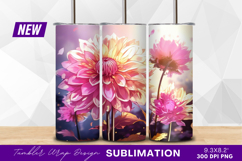 Pink dahlias artistic floral background tumbler png Product Image 1