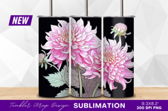 Pink dahlia flowers on black background tumbler png Product Image 1