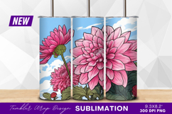 Pink dahlias on sky background tumbler png Product Image 1