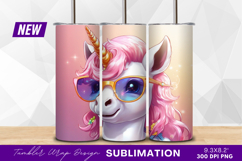 Unicorn with sunglasses illustration tumbler png Product Image 1