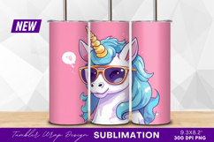 Cool cartoon unicorn with sunglasses pink tumbler Product Image 1