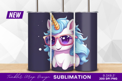 Cute cartoon unicorn with sunglasses tumbler png Product Image 1