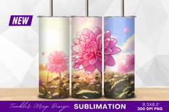 Pink dahlia flower field in sunlight tumbler png Product Image 1