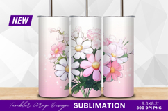 Delicate pink and white flower bouquet tumbler png Product Image 1