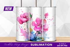 Watercolor pink flowers for tumbler png design Product Image 1