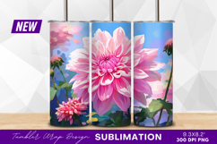 Beautiful pink dahlia flowers floral illustration tumbler Product Image 1