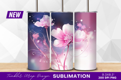 Pink floral watercolor blossom tumbler png design Product Image 1