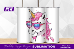Cool unicorn with pink sunglasses illustration tumbler png Product Image 1