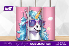 Cartoon unicorn wearing sunglasses tumbler png Product Image 1
