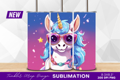 Cool cartoon unicorn with sunglasses tumbler png Product Image 1